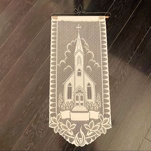 Hanging doily, church scene